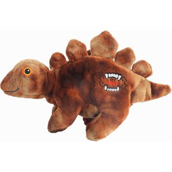 Plyšový dinosaurus s pevnou podšívkou, šustící výplní a pískátkem. Velikost 27 cm.